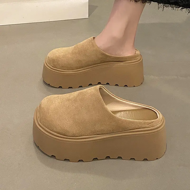Thick-Soled Height-Increasing Shoes with Fleece Lining, Closed-Toe Slip-On Mules for Women, 2024 New Autumn and Winter Style, Easy-To-Wear Birkenstock-Style Shoes