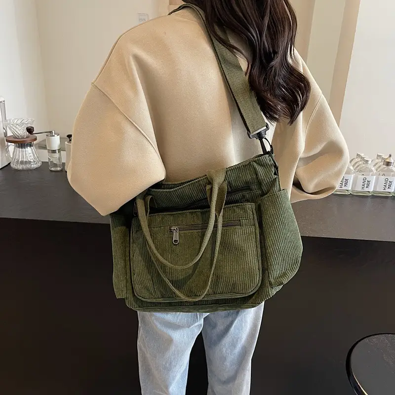 Ruiying Corduroy Women's Shoulder Crossbody Bag Brown New Style - Image 6