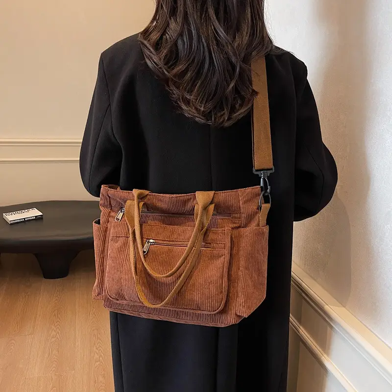 Ruiying Corduroy Women's Shoulder Crossbody Bag Brown New Style - Image 8