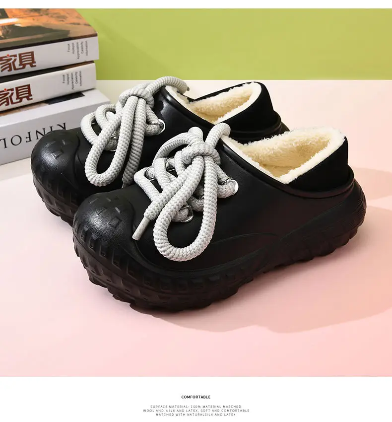 Autumn and Winter Cotton Slippers Women's Waterproof Dirty-Resistant Thick Sole Increased Cotton Shoes for Outer Wear Soft and Lightweight Mao Mao Shoes for Men — feature 11