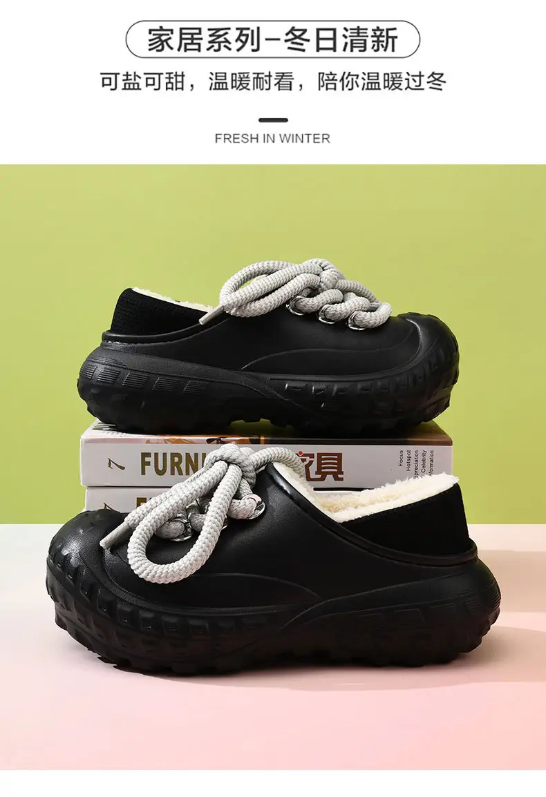 Autumn and Winter Cotton Slippers Women's Waterproof Dirty-Resistant Thick Sole Increased Cotton Shoes for Outer Wear Soft and Lightweight Mao Mao Shoes for Men — feature 3