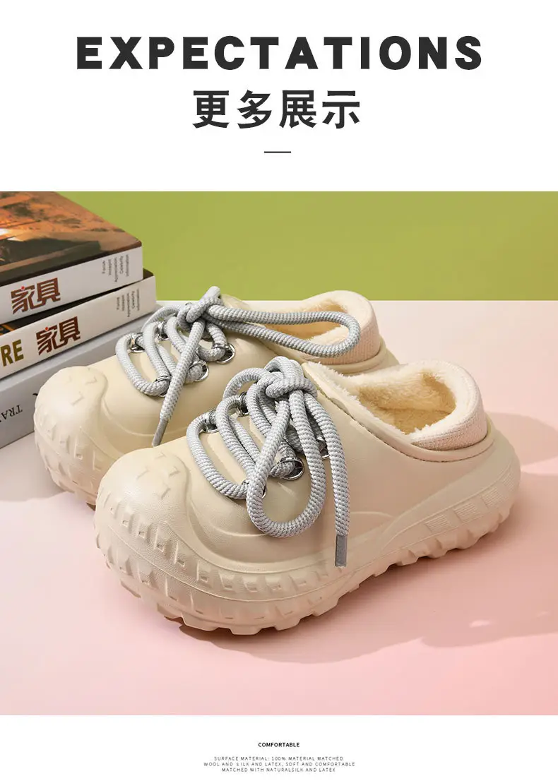 Autumn and Winter Cotton Slippers Women's Waterproof Dirty-Resistant Thick Sole Increased Cotton Shoes for Outer Wear Soft and Lightweight Mao Mao Shoes for Men — feature 5