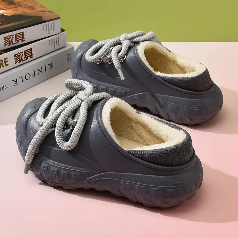Autumn and Winter Cotton Slippers Women's Waterproof Dirty-Resistant Thick Sole Increased Cotton Shoes for Outer Wear Soft and Lightweight Mao Mao Shoes for Men