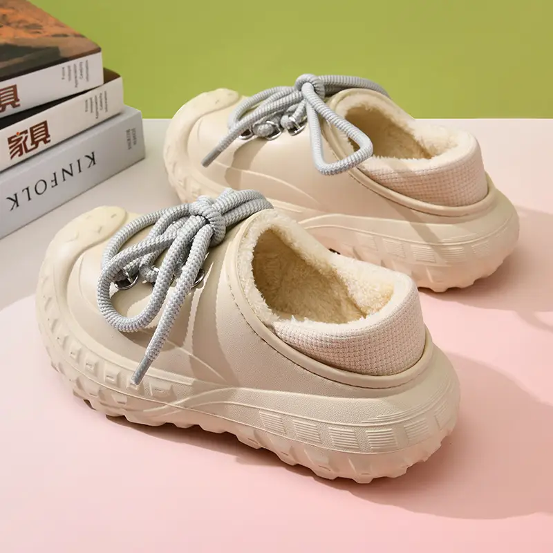Autumn and Winter Cotton Slippers Women's Waterproof Dirty-Resistant Thick Sole Increased Cotton Shoes for Outer Wear Soft and Lightweight Mao Mao Shoes for Men