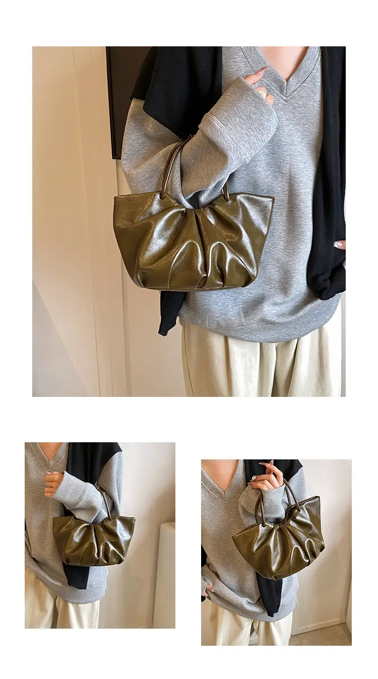 French Pleated Soft Leather Satchel Bag Women Brown — feature 12