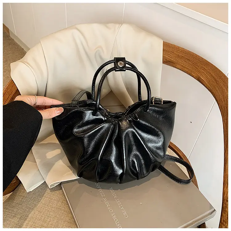 French Pleated Soft Leather Satchel Bag Women Brown — feature 14