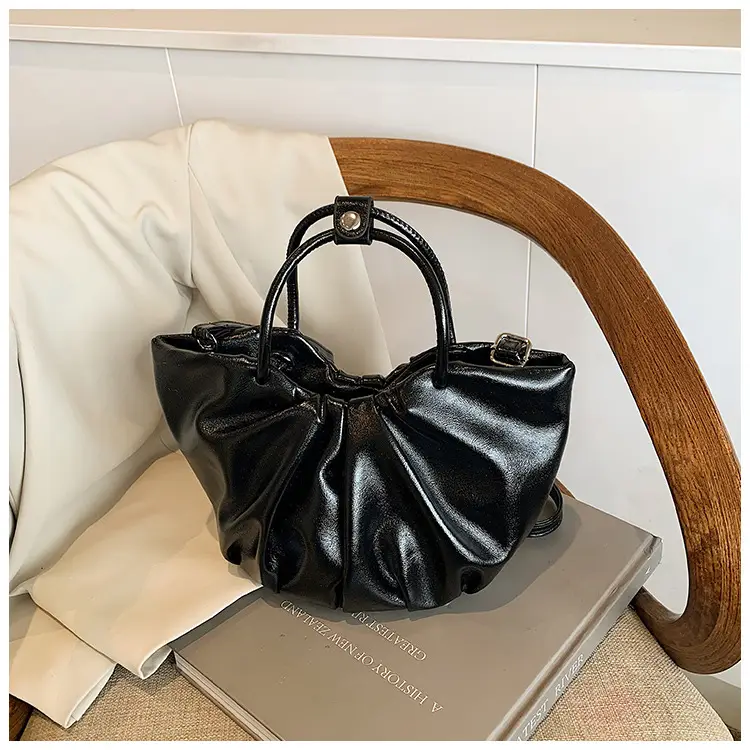 French Pleated Soft Leather Satchel Bag Women Brown — feature 15
