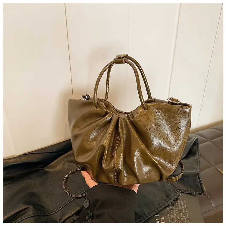 French Pleated Soft Leather Satchel Bag Women Brown — feature 18