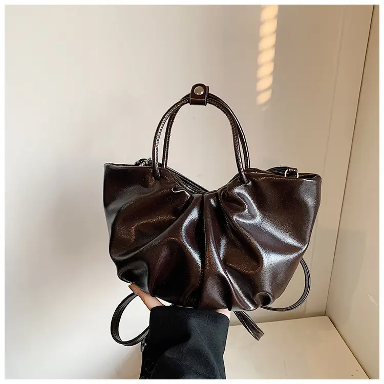 French Pleated Soft Leather Satchel Bag Women Brown — feature 21