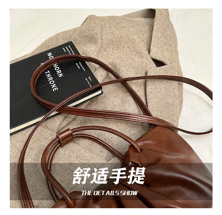 French Pleated Soft Leather Satchel Bag Women Brown — feature 5