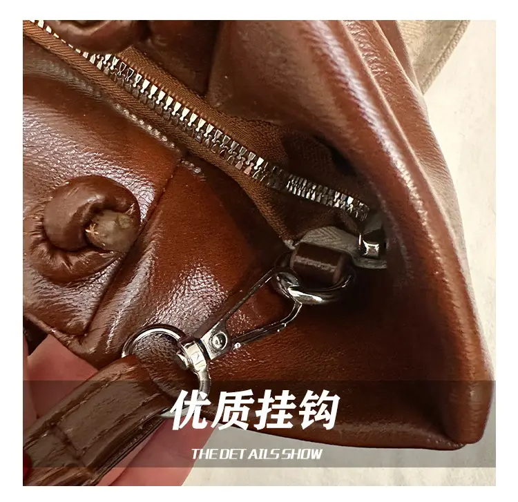 French Pleated Soft Leather Satchel Bag Women Brown — feature 6