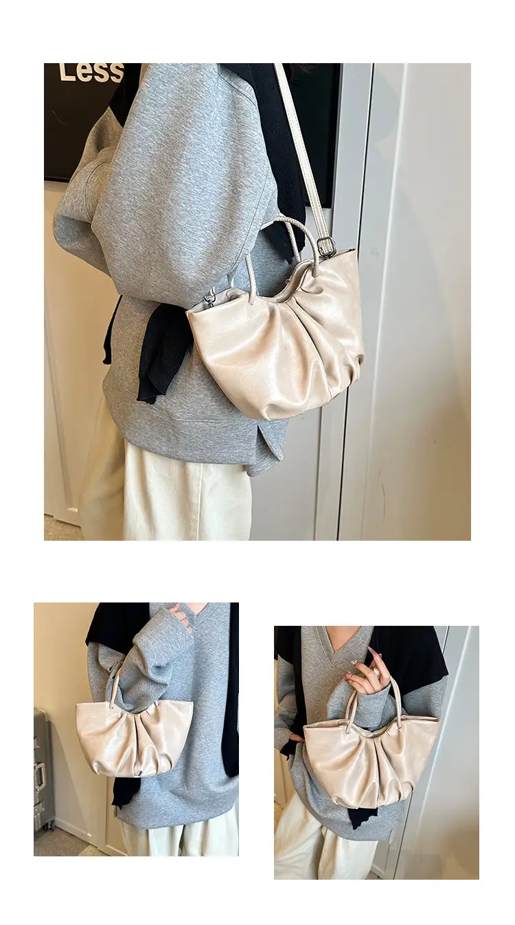 French Pleated Soft Leather Satchel Bag Women Brown — feature 8