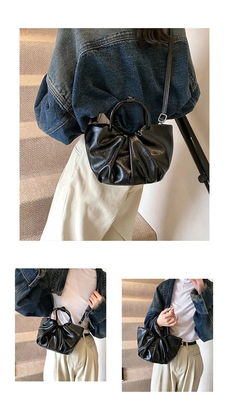 French Pleated Soft Leather Satchel Bag Women Brown — feature 9