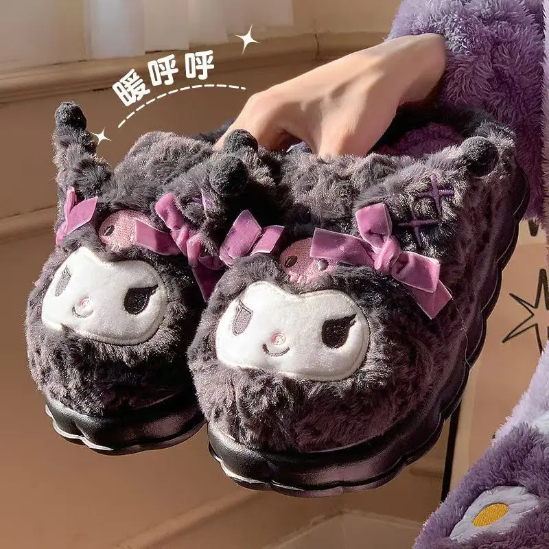 Sanrio Kulomi Cotton Slippers Women's Autumn and Winter 2024 New Cute Plush Thickened Warm Slippers Women's Winter