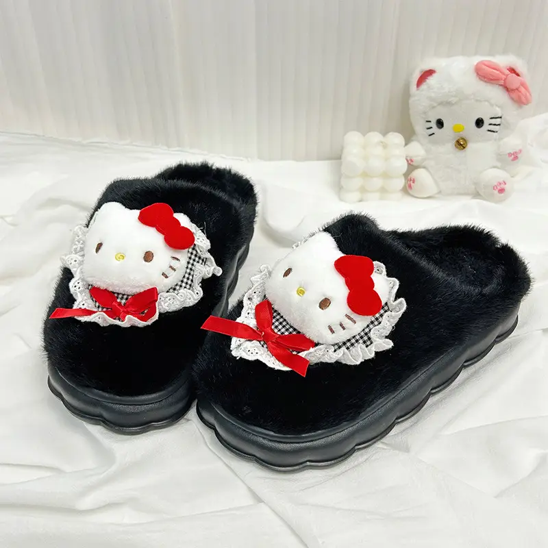 Sanrio Kulomi Cotton Slippers Women's Autumn and Winter 2024 New Cute Plush Thickened Warm Slippers Women's Winter