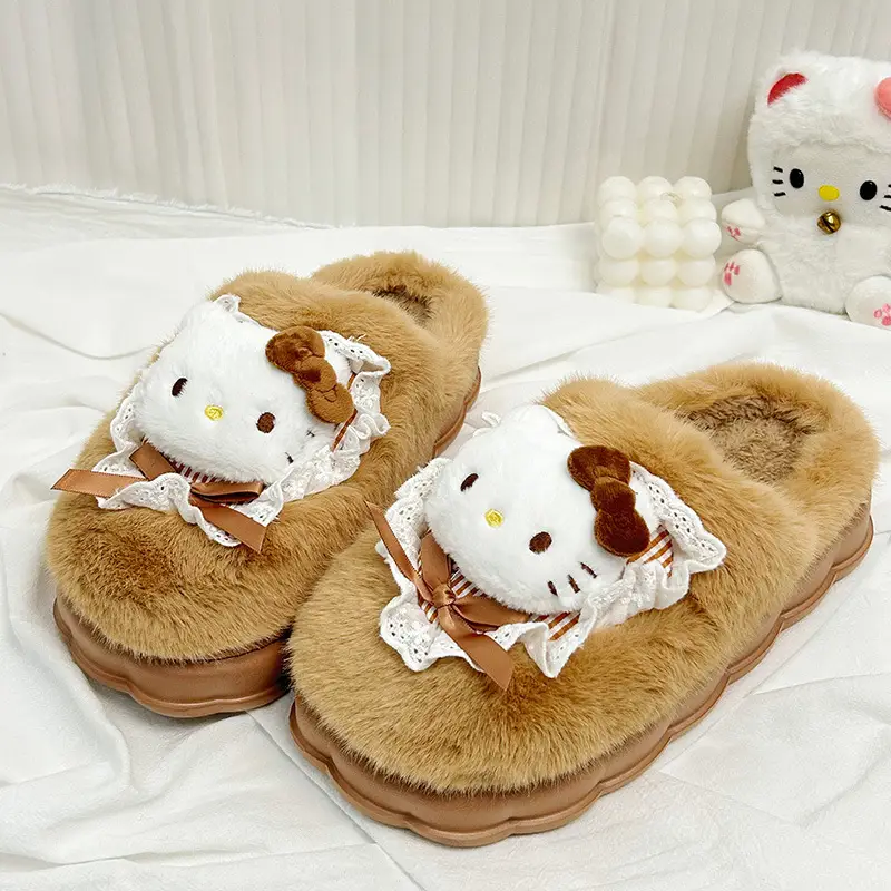 Sanrio Kulomi Cotton Slippers Women's Autumn and Winter 2024 New Cute Plush Thickened Warm Slippers Women's Winter