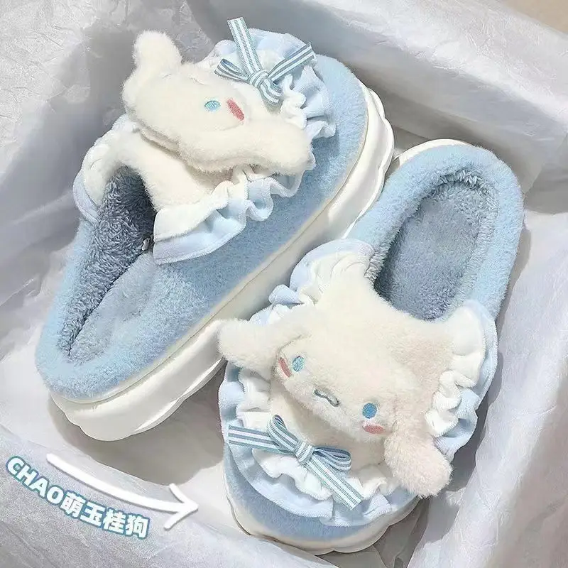 Sanrio Kulomi Cotton Slippers Women's Autumn and Winter 2024 New Cute Plush Thickened Warm Slippers Women's Winter