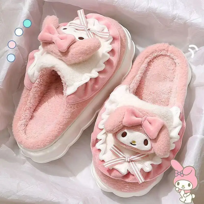 Sanrio Kulomi Cotton Slippers Women's Autumn and Winter 2024 New Cute Plush Thickened Warm Slippers Women's Winter