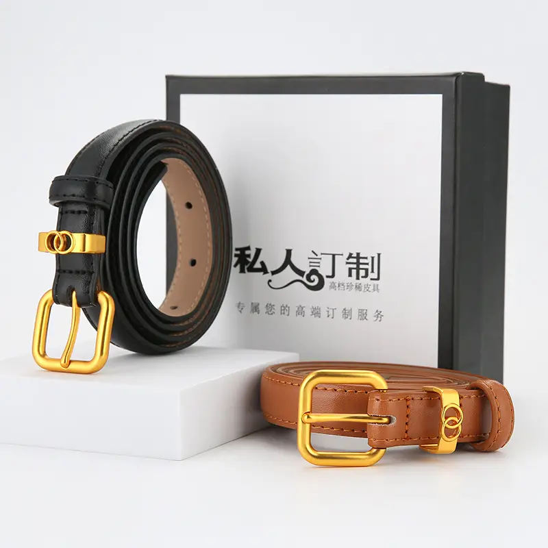 Light Brown Genuine Leather Belt with Gold Buckle - Image 9