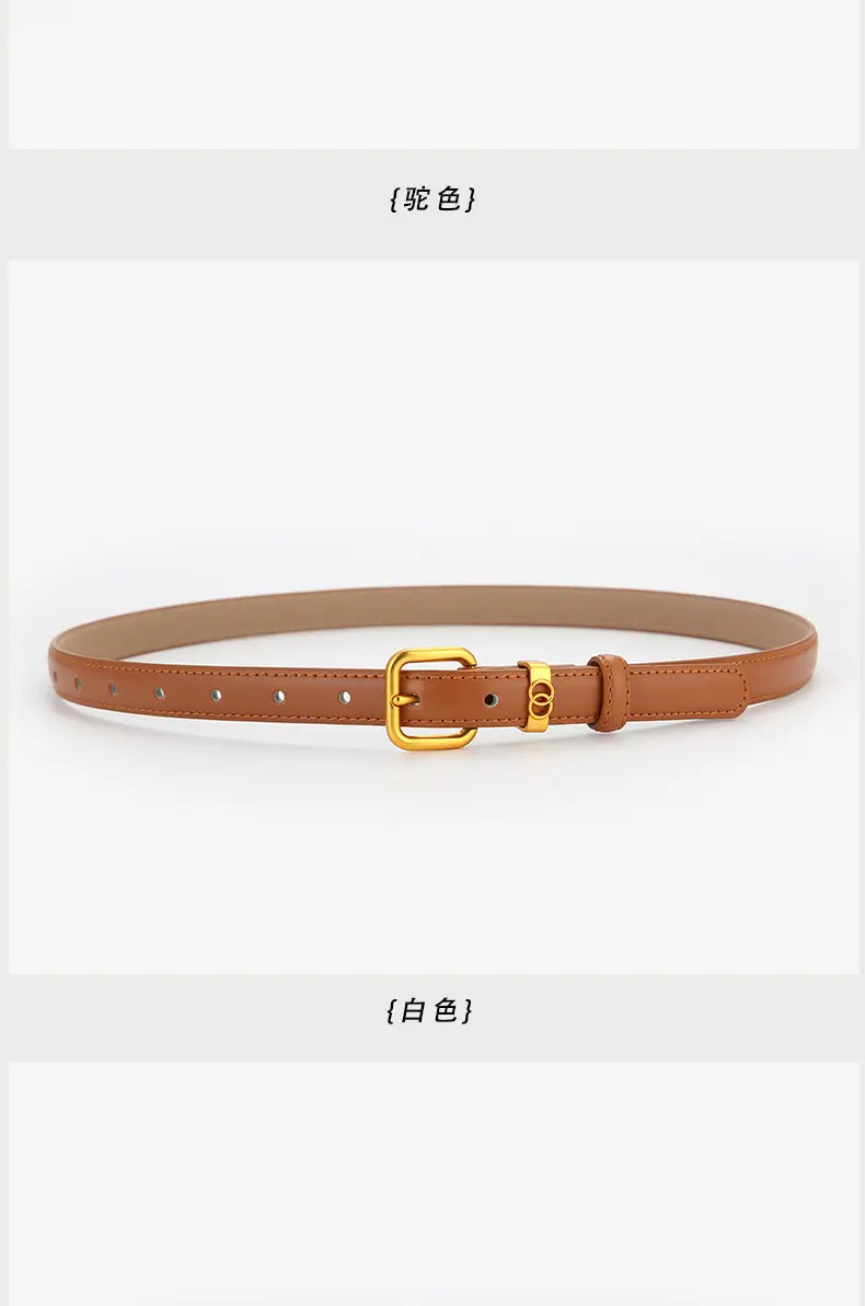 Light Brown Genuine Leather Belt with Gold Buckle — feature 10