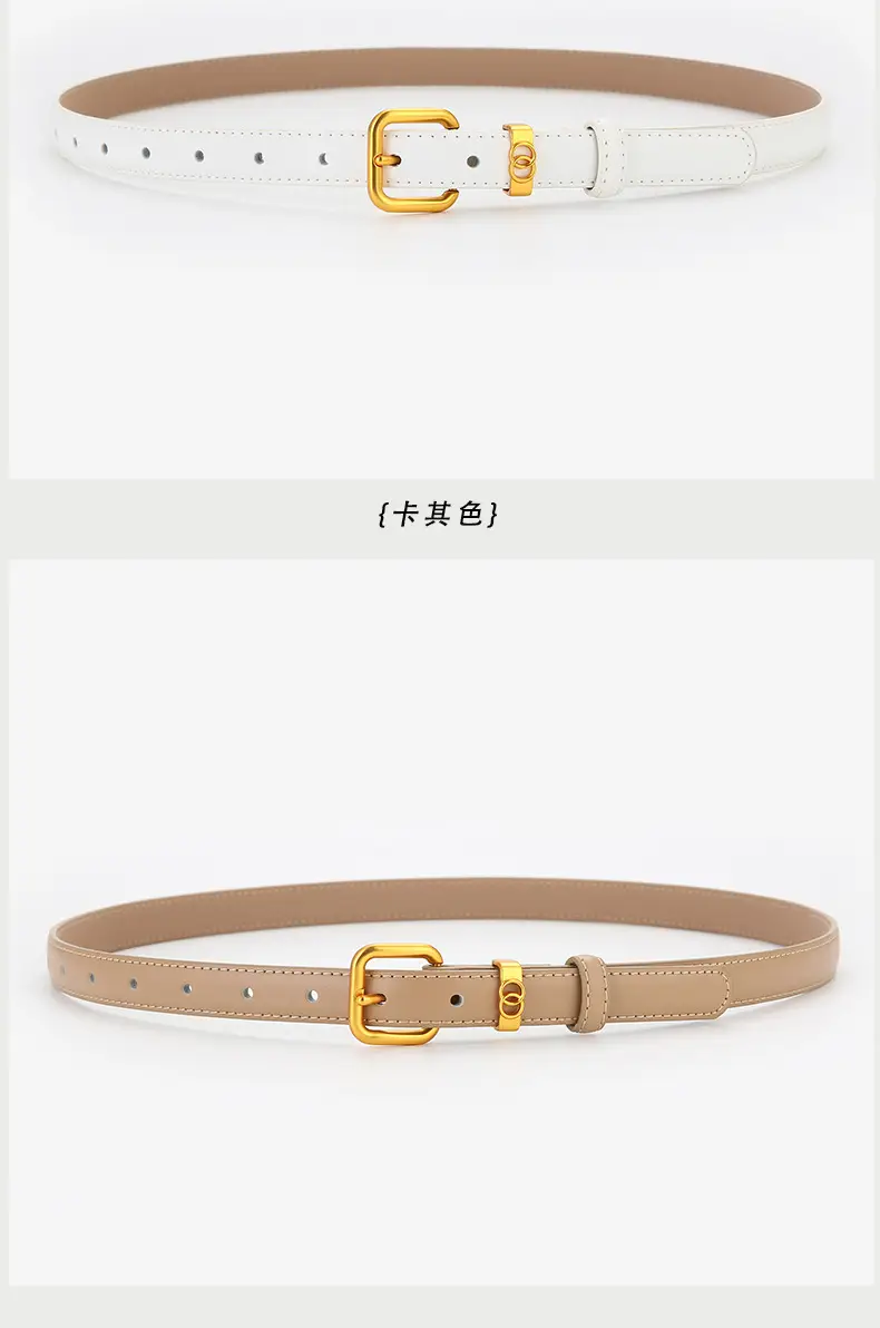 Light Brown Genuine Leather Belt with Gold Buckle — feature 11