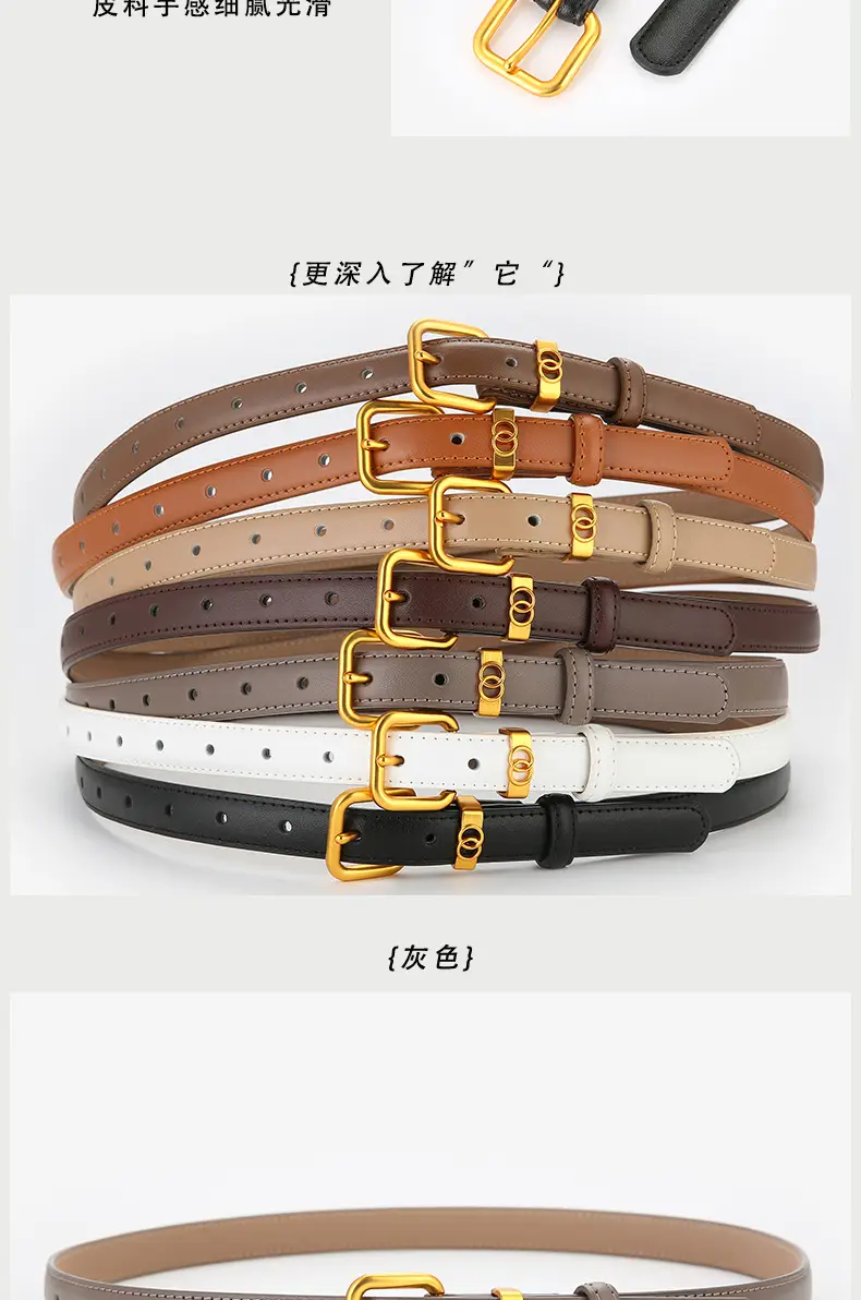 Light Brown Genuine Leather Belt with Gold Buckle — feature 7