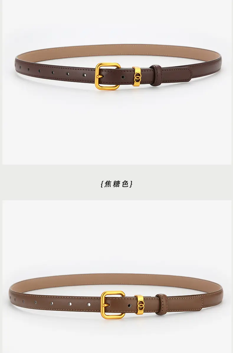 Light Brown Genuine Leather Belt with Gold Buckle — feature 9