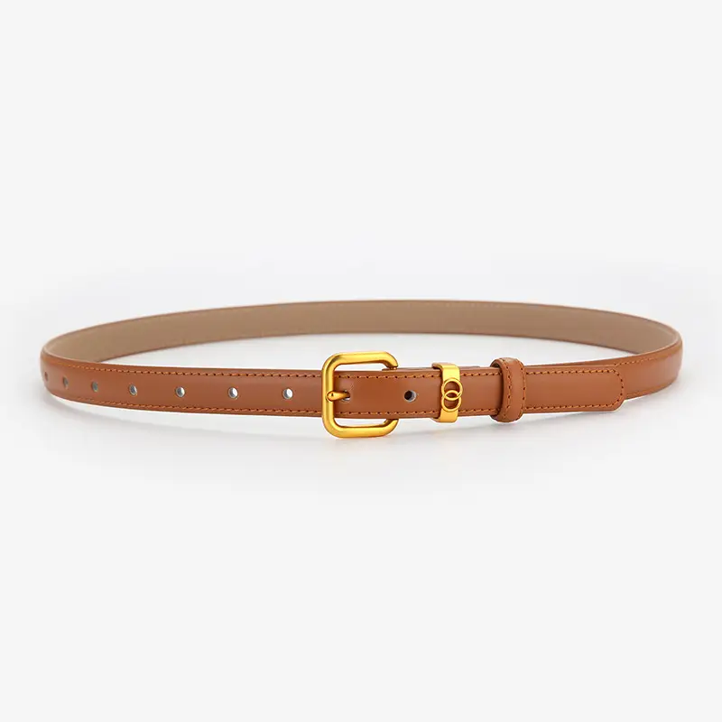 Light Brown Genuine Leather Belt with Gold Buckle - Image 2