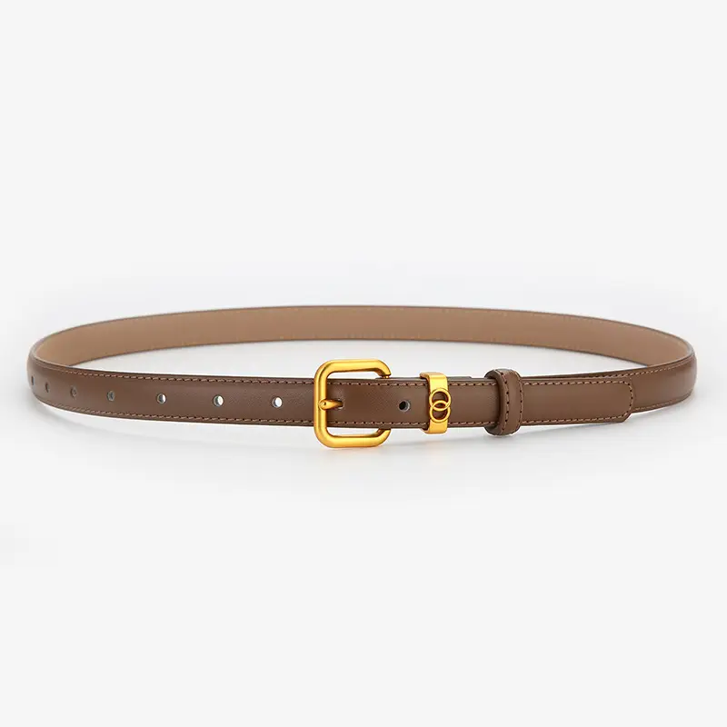 Light Brown Genuine Leather Belt with Gold Buckle - Image 3