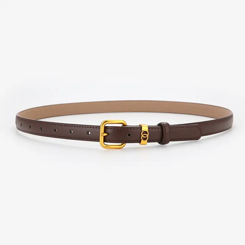 Light Brown Genuine Leather Belt with Gold Buckle - Image 5