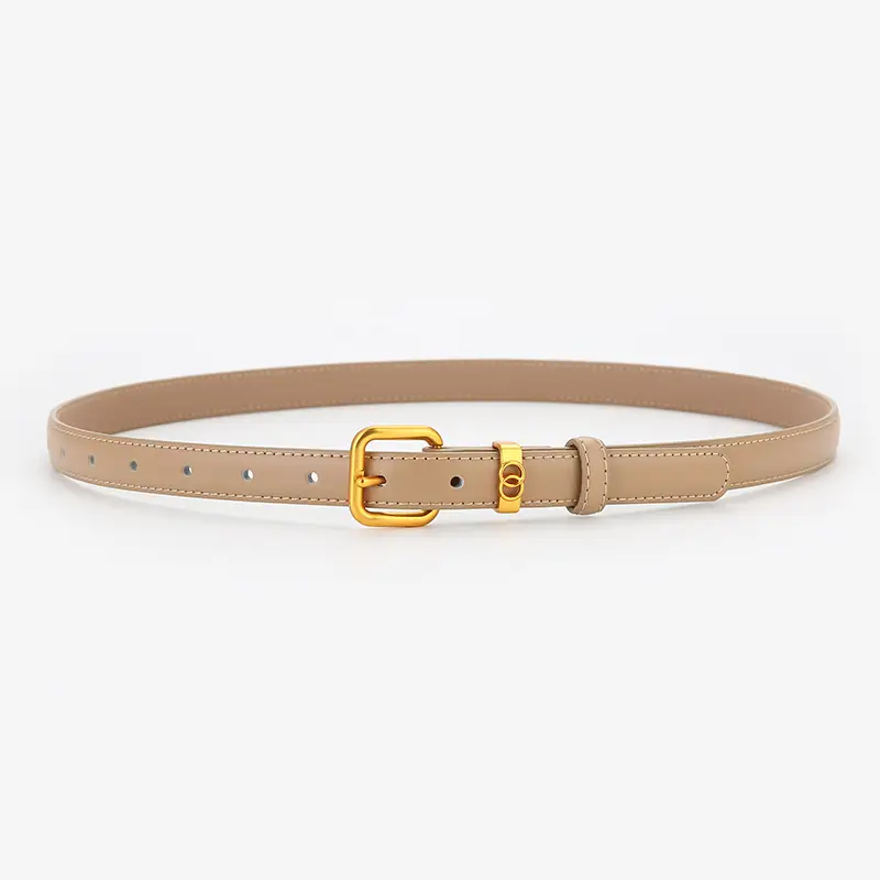 Light Brown Genuine Leather Belt with Gold Buckle - Image 6