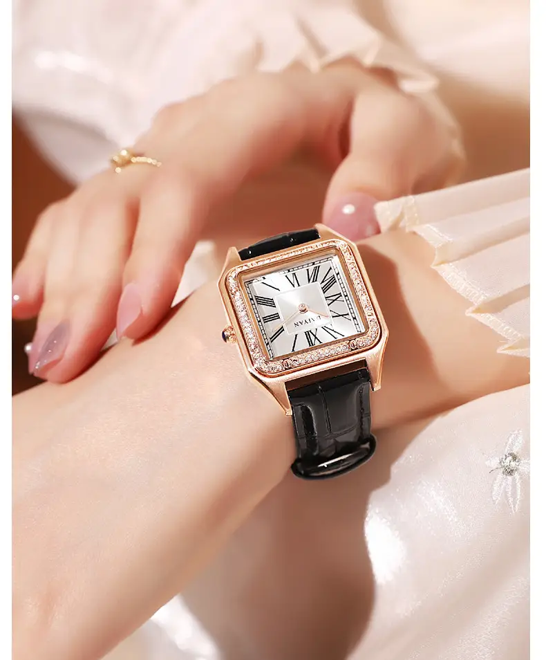 Stylish Square Dial Watch for Women with Leather Strap — feature 10