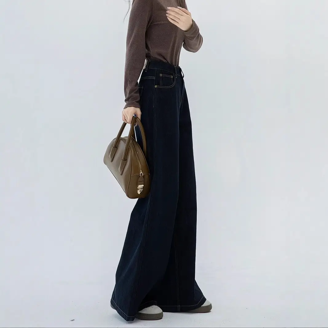 Tannin Dark Blue Wide Leg Denim Pants High Waist 2024