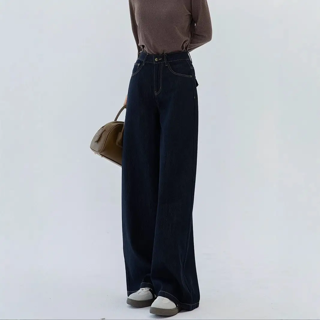 Tannin Dark Blue Wide Leg Denim Pants High Waist 2024