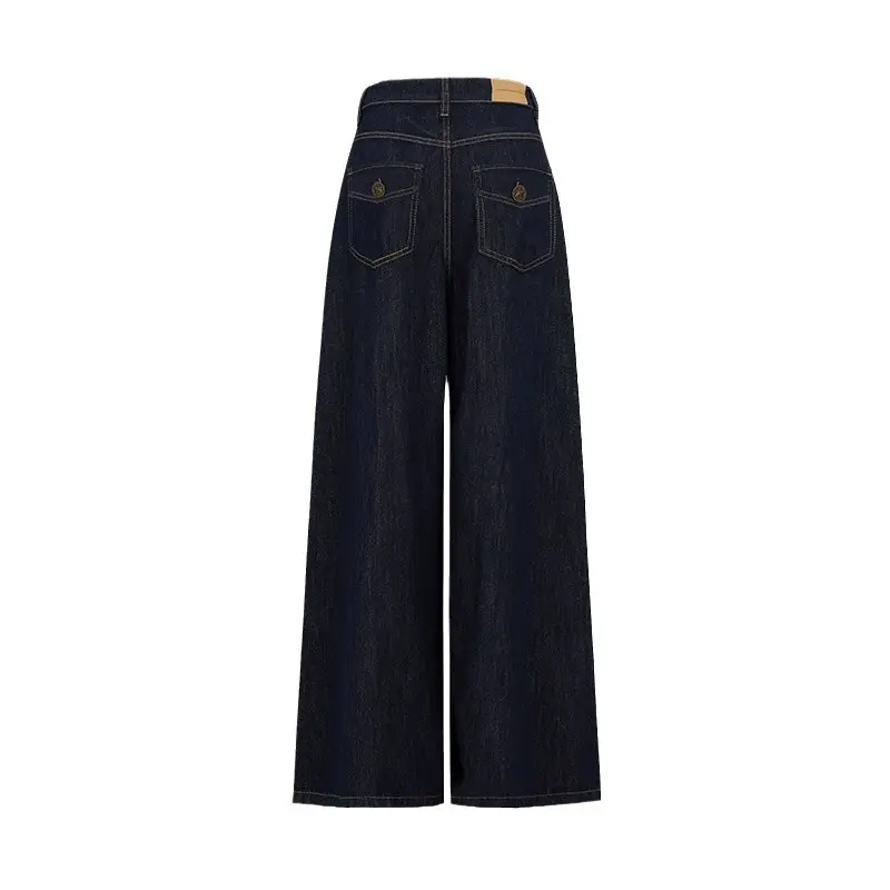 Tannin Dark Blue Wide Leg Denim Pants High Waist 2024