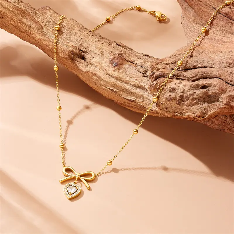 Golden Bow Diamond Pendant Necklace for Women - Image 3