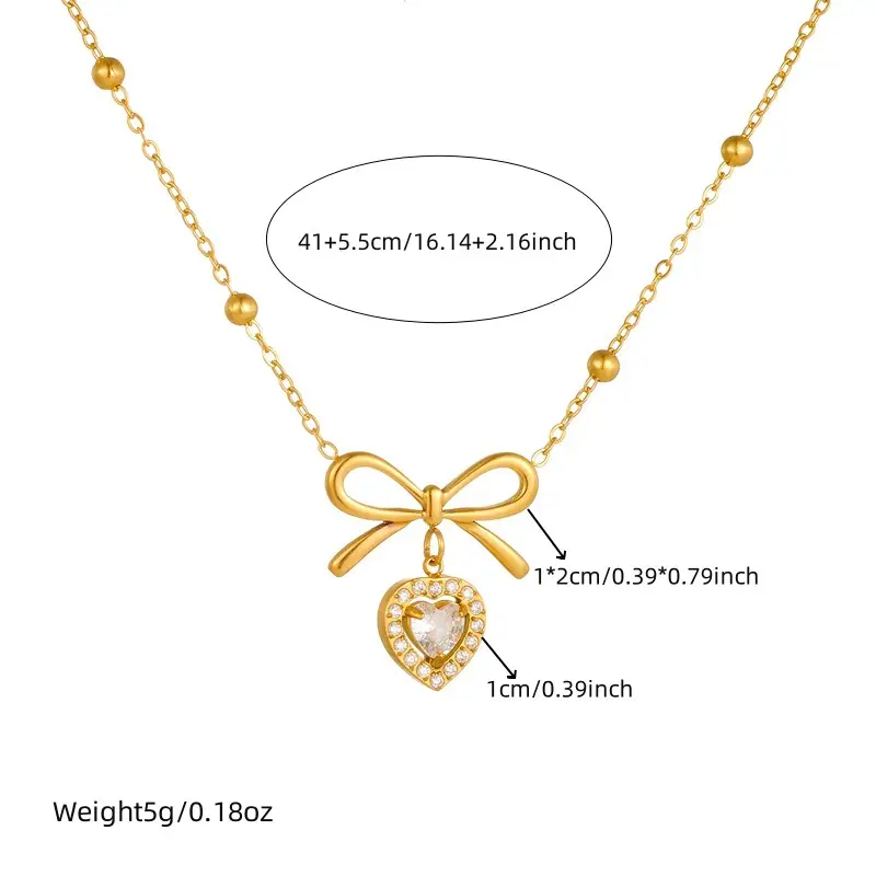Golden Bow Diamond Pendant Necklace for Women - Image 4