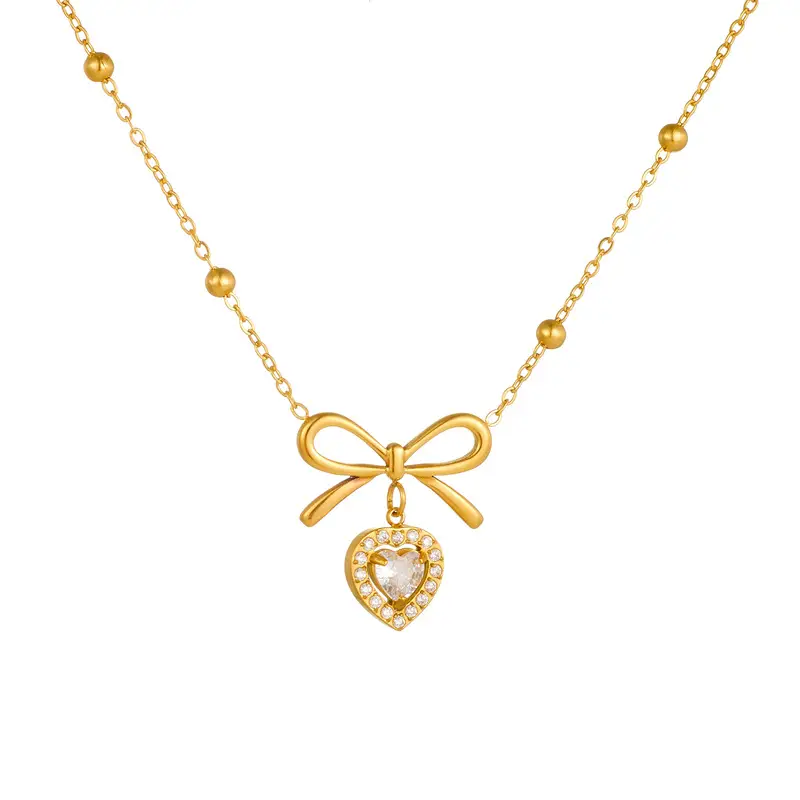Golden Bow Diamond Pendant Necklace for Women - Image 5