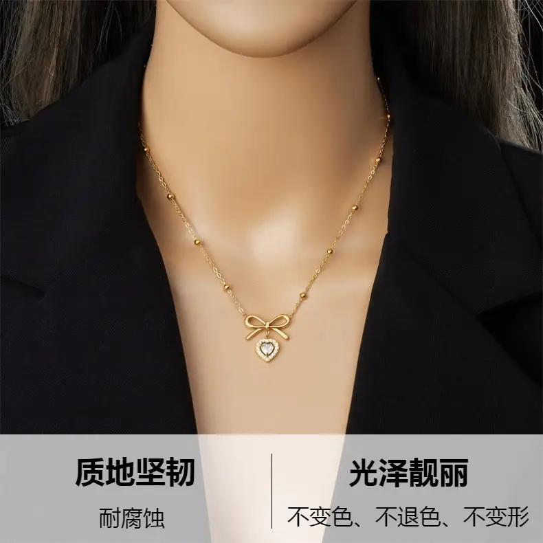 Golden Bow Diamond Pendant Necklace for Women — feature 2