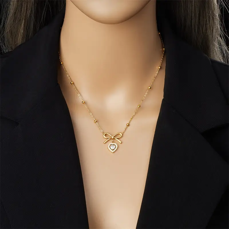 Golden Bow Diamond Pendant Necklace for Women — feature 6