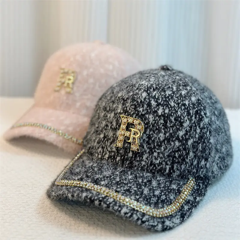 Winter Warm Cap with Rhinestone Letter Design - Image 6