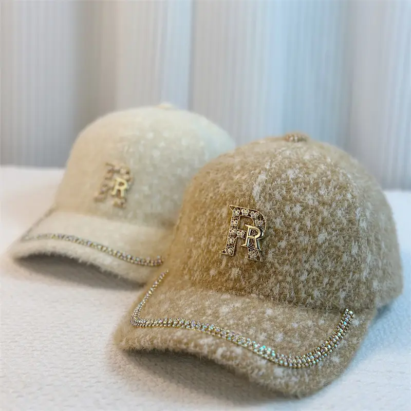 Winter Warm Cap with Rhinestone Letter Design - Image 7