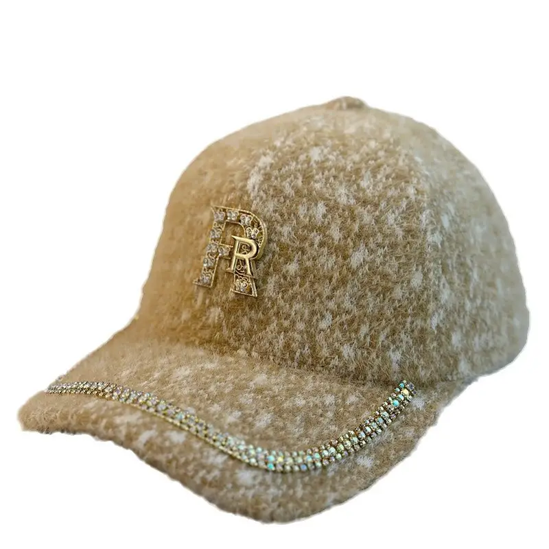 Winter Warm Cap with Rhinestone Letter Design - Image 9
