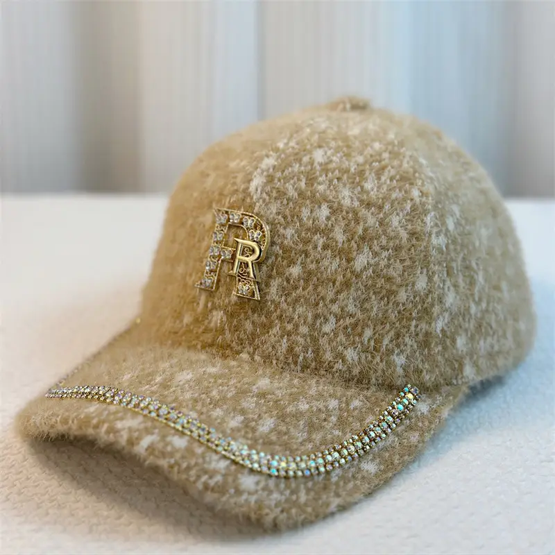 Winter Warm Cap with Rhinestone Letter Design - Image 3