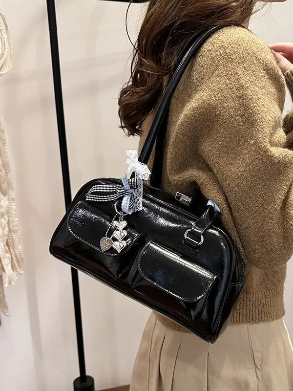 Black Leather Underarm Pillow Bag for Women 2024 - Image 5