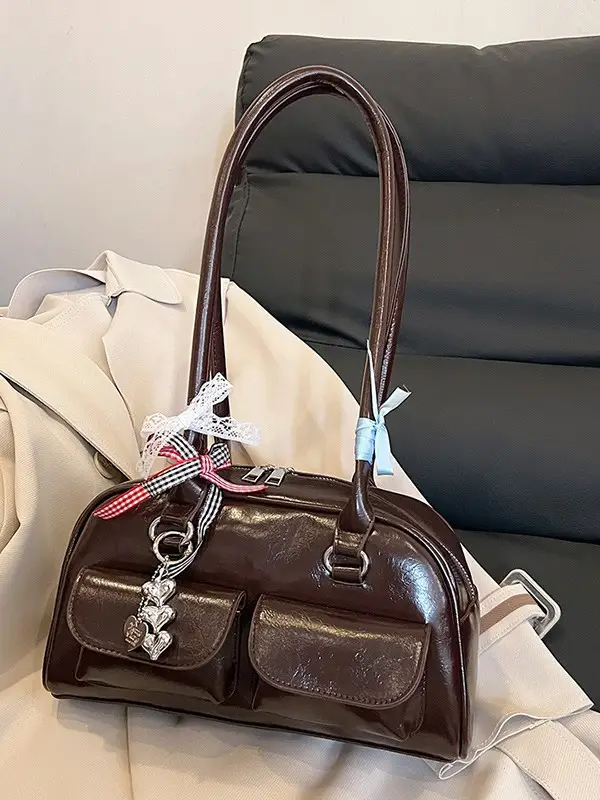 Black Leather Underarm Pillow Bag for Women 2024 - Image 6