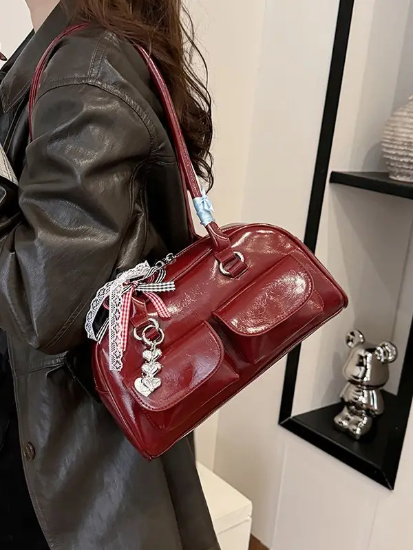 Black Leather Underarm Pillow Bag for Women 2024 - Image 7