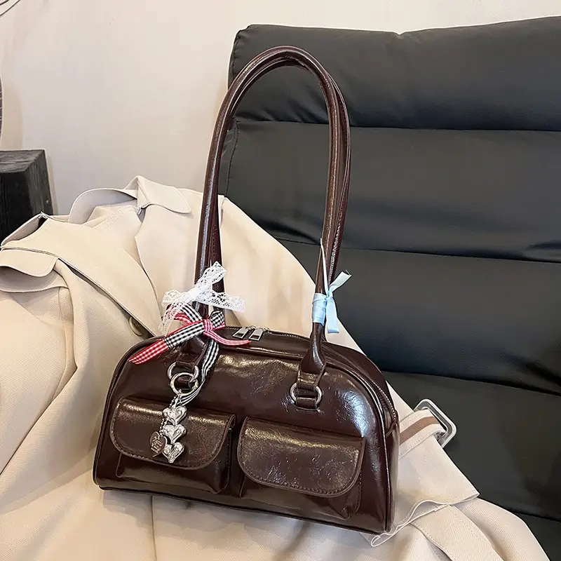 Black Leather Underarm Pillow Bag for Women 2024 - Image 2