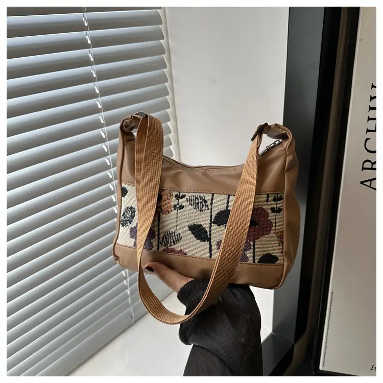 Western-style PU Stitching Canvas Shoulder Bag with Floral Print — feature 20