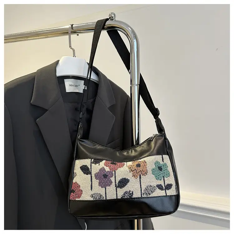 Western-style PU Stitching Canvas Shoulder Bag with Floral Print — feature 24